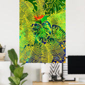 金ゴールド熱帯ジャングルグ葉リーン水色 ポスター (ホームオフィス)