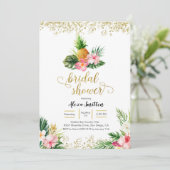 金ゴールド熱帯パイナップルブライダルシャワー招待 招待状 (スタンド正面)