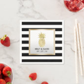 金ゴールド熱帯パイナップルモダンストライプズ結婚ズ スタンダードカクテルナプキン (インサイチュ)