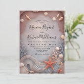 金ゴールド熱帯ビーチバラカップル結婚の日 招待状 (スタンド正面)