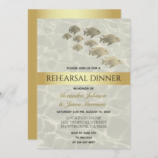 金ゴールド熱帯ビーチリハーサルディナー 招待状 (正面/裏面)