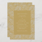 金ゴールド熱帯ビーチ結婚式 招待状 (正面/裏面)