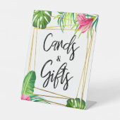 金ゴールド熱帯フローラカードと贈答用台座標識 台座サイン (正面)