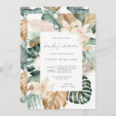 金ゴールド熱帯フローラブライダルシャワー 招待状 (正面/裏面)