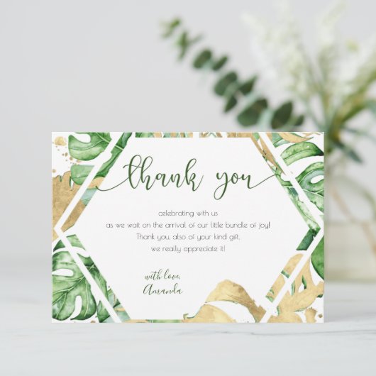 金ゴールド熱帯ベビーシャワーサンキューカード 招待状 (スタンド正面)