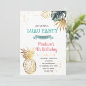 金ゴールド熱帯ルアウ（ハワイ式宴会）誕生日テーマ 招待状 (スタンド正面)