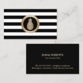 金ゴールド熱帯性パイナップルモダン白黒ストライプ 名刺 (正面/裏面)