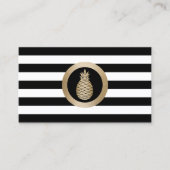 金ゴールド熱帯性パイナップルモダン白黒ストライプ 名刺 (正面)