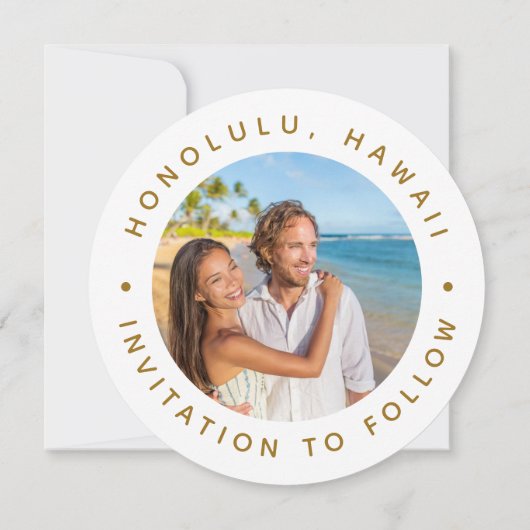 金ゴールド熱帯性ヤシの木の結婚写真 セーブザデート (裏面)