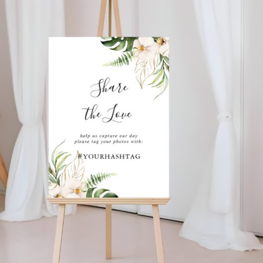 金ゴールド熱帯紅葉共有ラブハッシュタグサイン ポスター