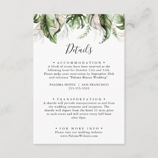 金ゴールド熱帯結婚緑詳細 エンクロージャーカード (正面)