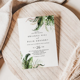 金ゴールド熱帯緑カジュアル結婚草 招待状