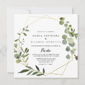 金ゴールド熱帯緑スペインの結婚色 招待状 (正面)