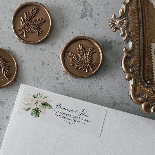 金ゴールド熱帯葉フローラ差出人住所 ラベル