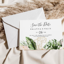 金ゴールド熱帯葉フローラ水平結婚色 セーブザデート