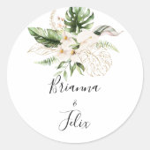 金ゴールド熱帯葉フローラ結婚封筒用シール ラウンドシール (正面)