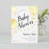金ゴールド熱気球ベビーシャワー 箔招待状 (立ち正面)