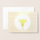 金ゴールド牛誕生日の赤中国の年 箔カード (封筒付き正面)