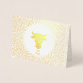 金ゴールド牛誕生日の赤中国の年 箔カード (正面)