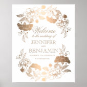 金ゴールド牡丹リースエレガントなウェディングウェルカムサイン ポスター (正面)