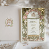 金ゴールド牡丹ヴィンテージウェディングアールヌーボー 箔招待状