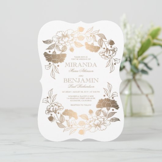 金ゴールド牡丹 |フローラエレガントとヴィンテージ結婚式 招待状 (スタンド正面)