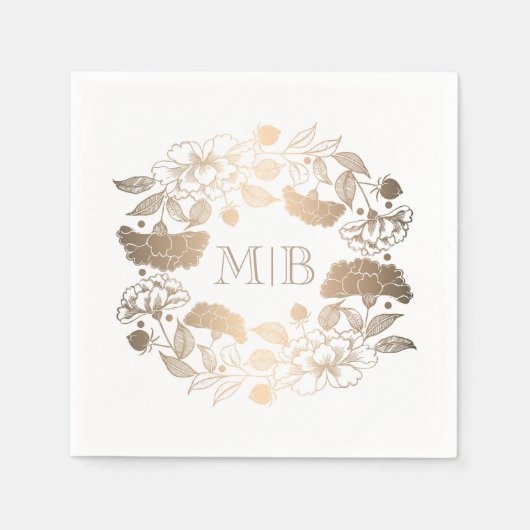 金ゴールド牡丹 – フローラリース庭園の結婚式 スタンダードカクテルナプキン (正面)