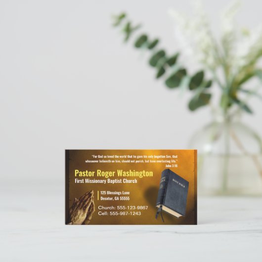 金ゴールド牧師またはディーコン聖書教会の名刺 名刺 (スタンド正面)