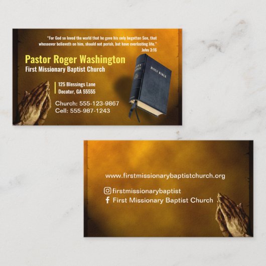 金ゴールド牧師またはディーコン聖書教会の名刺 名刺 (正面/裏面)