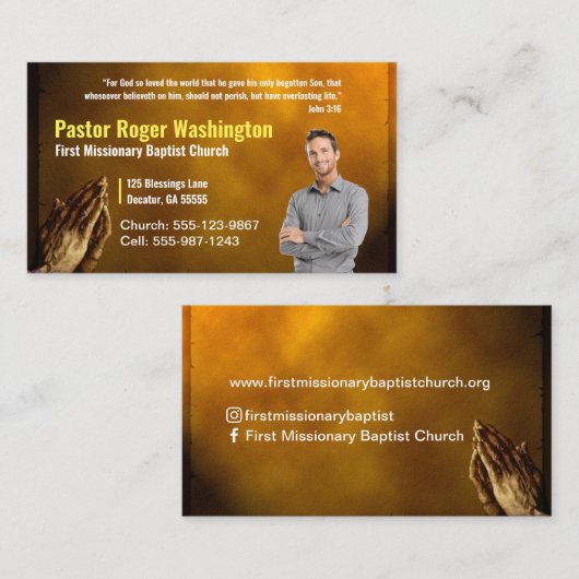 金ゴールド牧師またはDeacon写真教会の名刺 名刺 (正面/裏面)
