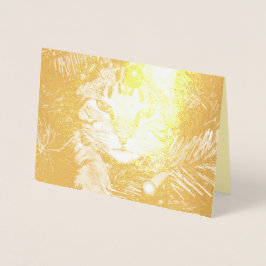 金ゴールド猫の木のおもしろいパーフェクトパーフェクトクリスマス 箔カード