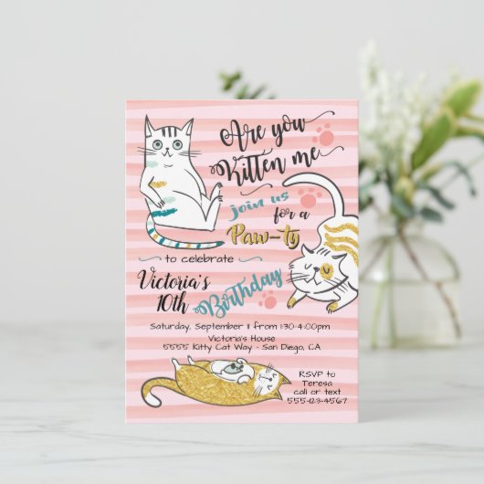 金ゴールド猫の誕生日会への招待 招待状 (スタンド正面)