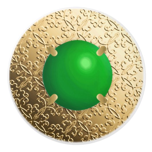 金ゴールド玉石フェイクのダマスク セラミックノブ (正面)