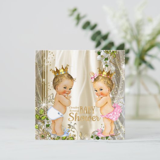 金ゴールド王子またはプリンセス性別が赤ちゃんのシャワーを明らかにする 招待状 (スタンド正面)