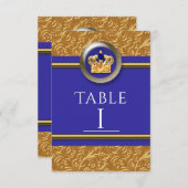 金ゴールド王室のとブルーエレガントクラウンテーブル番号カード 招待状 (正面/裏面)