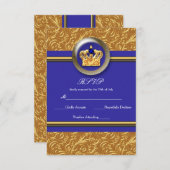 金ゴールド王室のとブルークラウンエレガントイベントRSVPカード 出欠カード (正面/裏面)