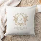 金ゴールド王室のとホワイトモノグラムクレスト装飾用クッション クッション (ブランケット)