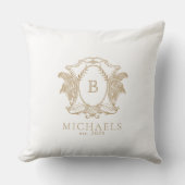 金ゴールド王室のとホワイトモノグラムクレスト装飾用クッション クッション (正面)