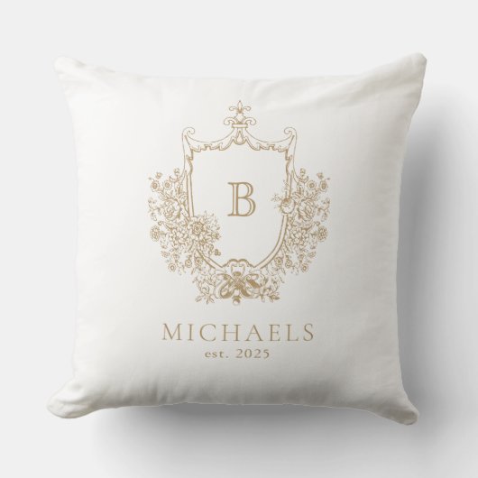 金ゴールド王室のとホワイトモノグラムクレスト装飾用クッション クッション (正面)
