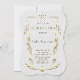 金ゴールド王室のアールデコモノグラムバチェロレッテ 招待状