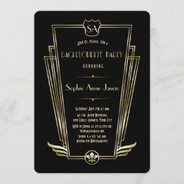 金ゴールド王室のアールデコモノグラムバチェロレッテ 招待状