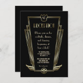 金ゴールド王室のアールデコモノグラム結婚披露宴 招待状 (正面/裏面)