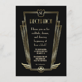 金ゴールド王室のアールデコモノグラム結婚披露宴 招待状