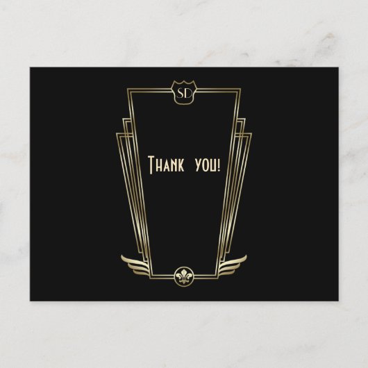 金ゴールド王室のアールデコモノグラ結婚ムの感謝 ポストカード (正面)