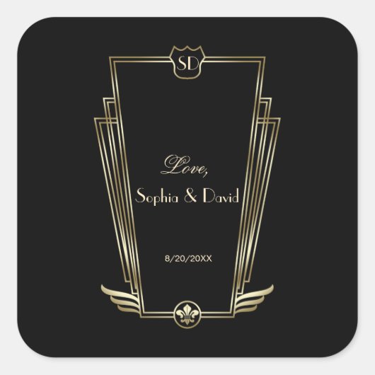 金ゴールド王室のアールデコモノグラ結婚ム スクエアシール (正面)