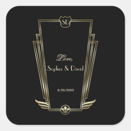 金ゴールド王室のアールデコモノグラ結婚ム スクエアシール