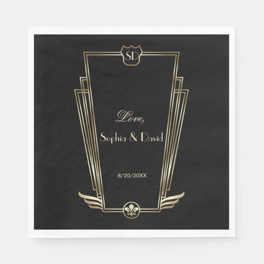 金ゴールド王室のアールデコモノグラ結婚ム スタンダードランチョンナプキン (正面)
