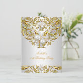 金ゴールド王室のオンホワイトパールエレガントバースデーパーティー 招待状 (スタンド正面)