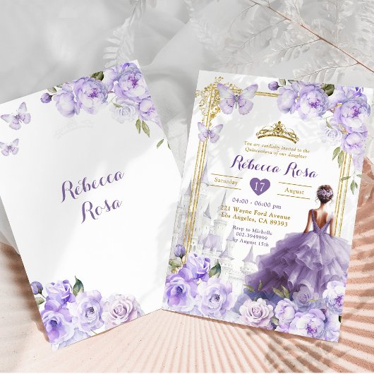 金ゴールド王室のキャッスルパープルフローラバタフライ15アニョ 招待状