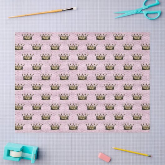 金ゴールド王室のクラウンパターンピンクリネンプリンセスシック 薄葉紙 (クラフト)